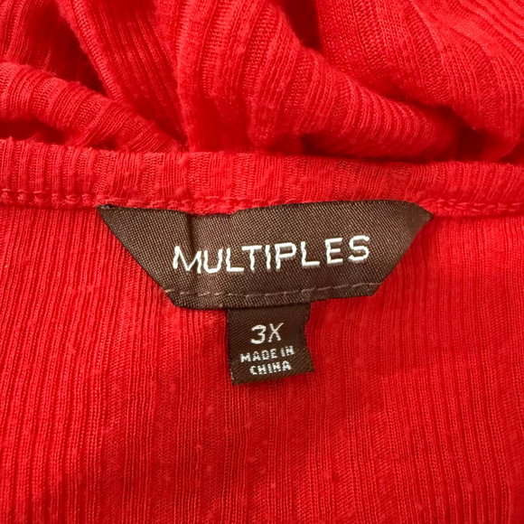 Multiples Red Textured Tunic Top Women’s Plus Size 3X Boho Crochet Sleeve - Picture 8 of 10